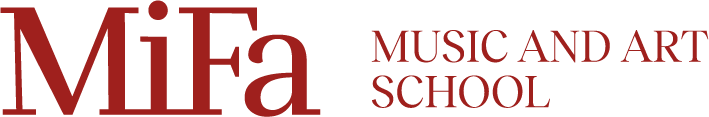 MiFa Music and Art School logo with large 'MiFa' text and 'MUSIC AND ART SCHOOL' in red
